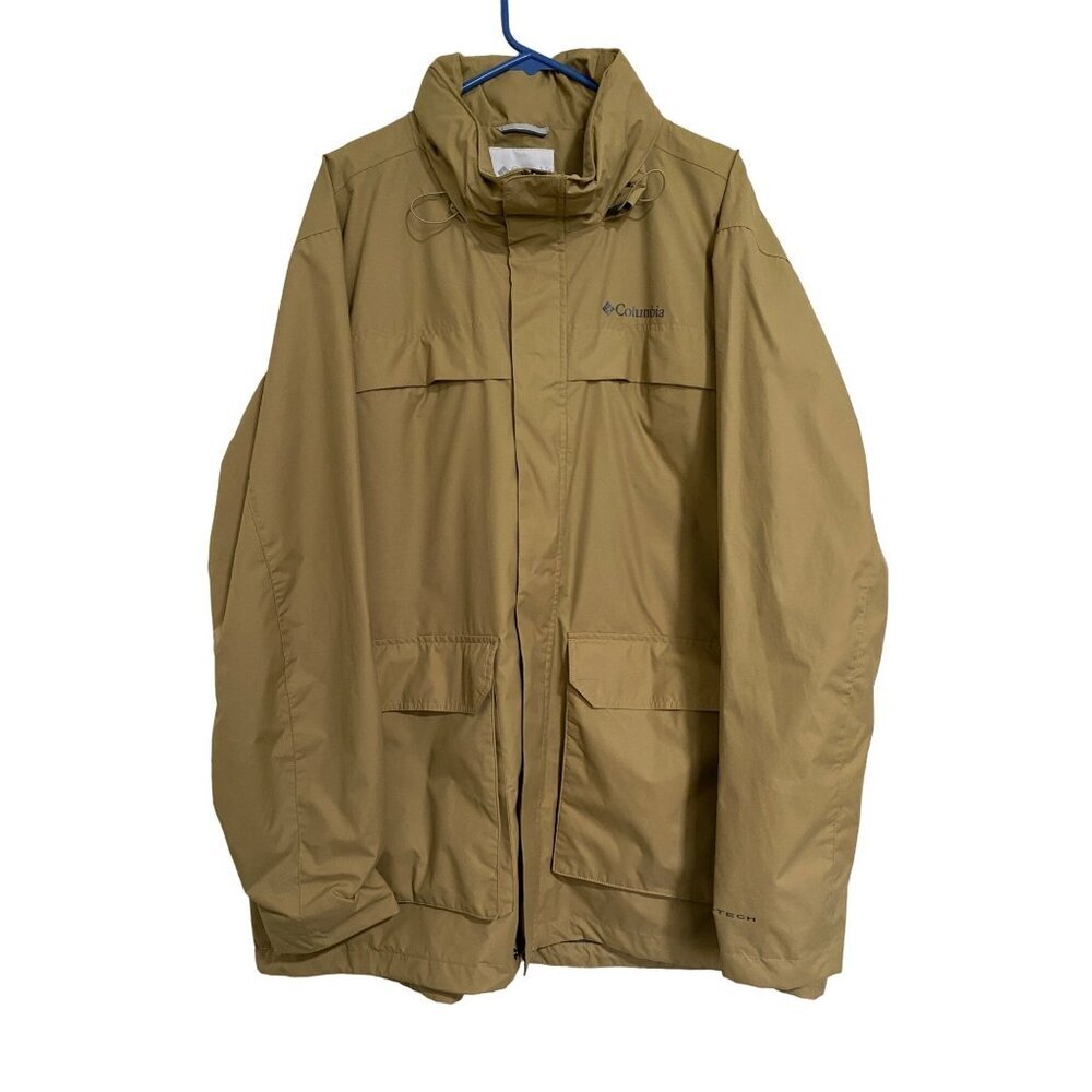 Columbia Mens Omni-Tech Waterproof Jacket Tan Nylon Outdoor Utility Size XXL